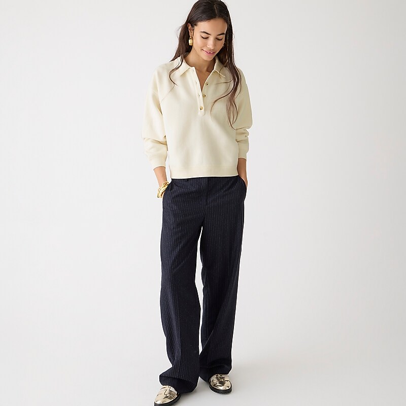 J.Crew Heritage fleece polo sweatshirt Ivory Outlet | 97QPCJGMN