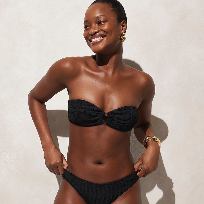 J.Crew Heritage textured O-ring bandeau bikini top Black Factory Outlet | 58QGDJUEI