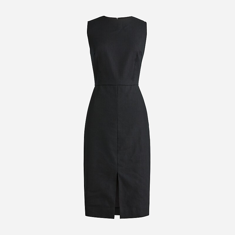 J.Crew High-neck sheath dress in stretch linen blend Black Clearance | 46KOMPSJD