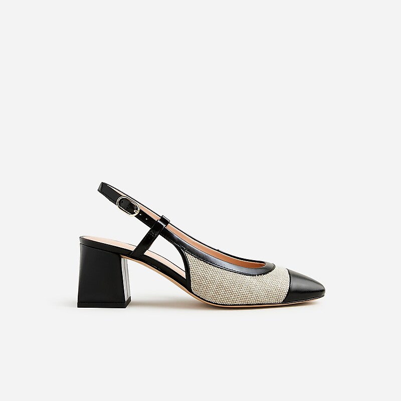 J.Crew Layne cap toe heels in Spanish canvas Moroccan Sand Online | 09GPTMQRO