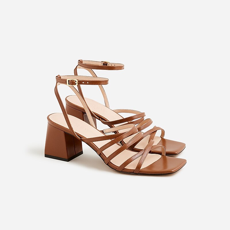 J.Crew Layne strappy-sandal heels in metallic leather English Saddle Factory Promo | 67GXFSQVN