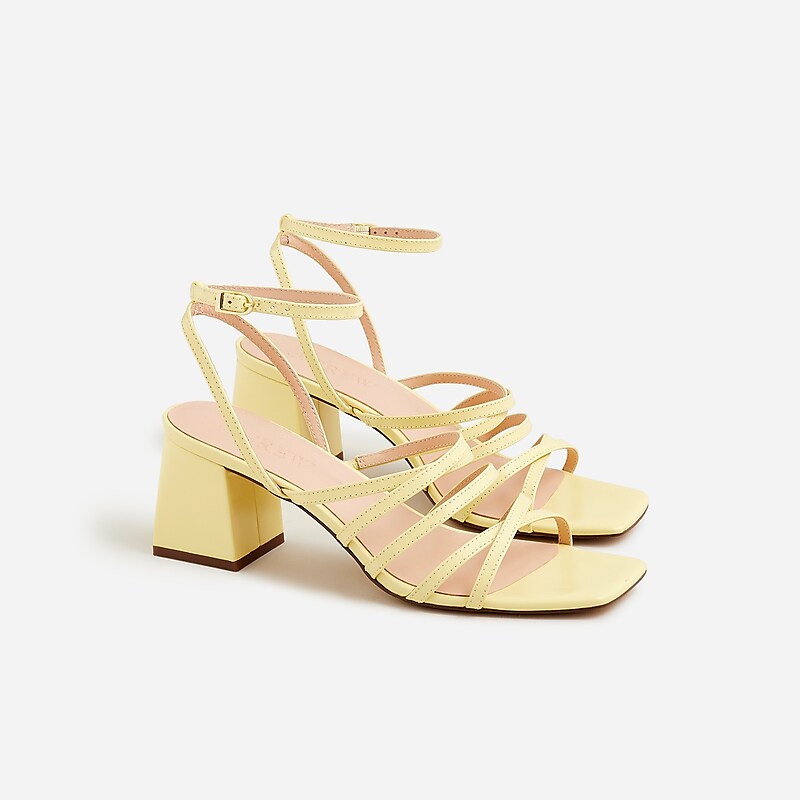 J.Crew Layne strappy-sandal heels in metallic leather Fresh Lemon Outlet Online | 73SJPEMIW