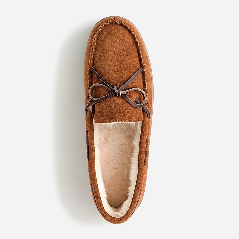 J.Crew Lined wool slippers Caramel Suede USA | 13UZTHXRM