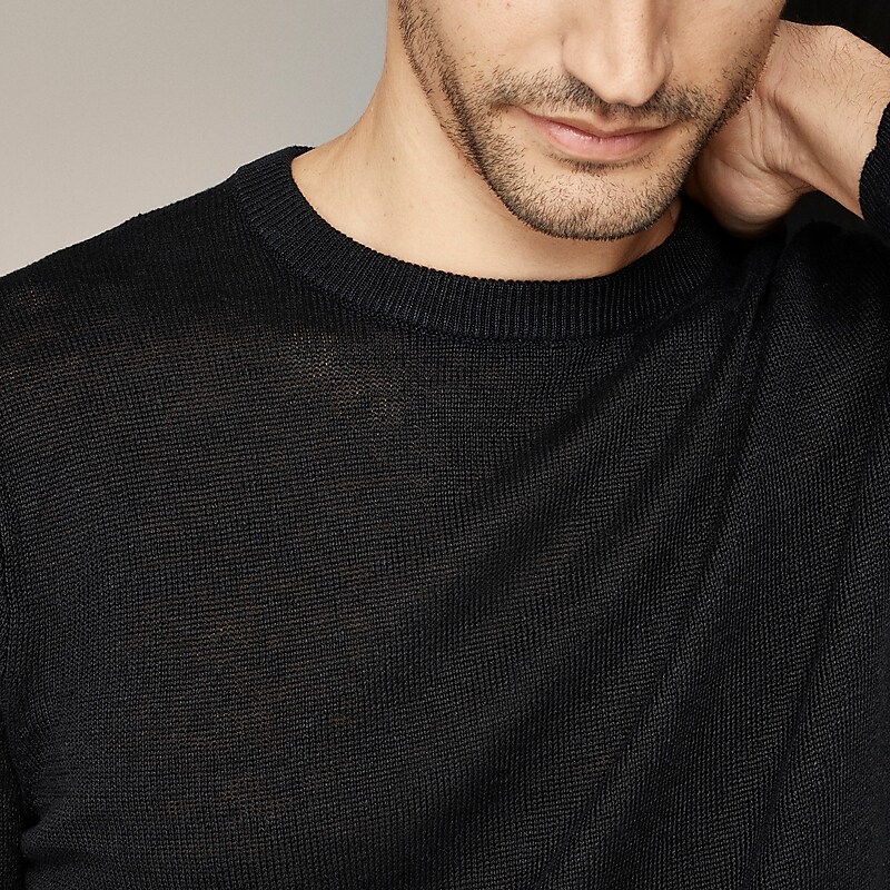 J.Crew Linen crewneck sweater Black USA | 16VNJPSDQ