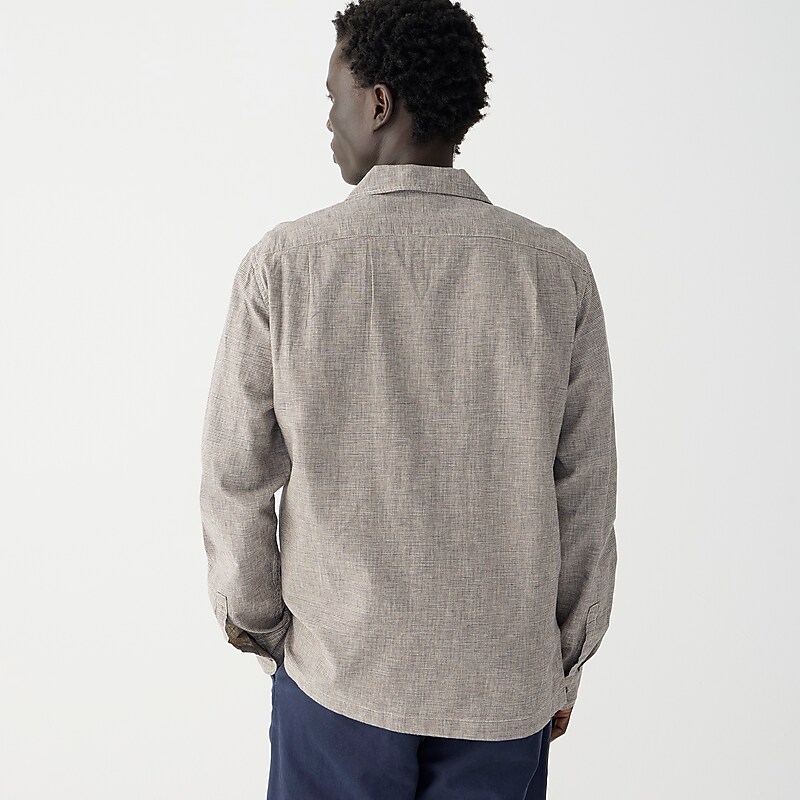 J.Crew Linen-cotton blend four-pocket camp-collar overshirt Harold Natural Blue Bro Factory Promo | 69CZHMESX