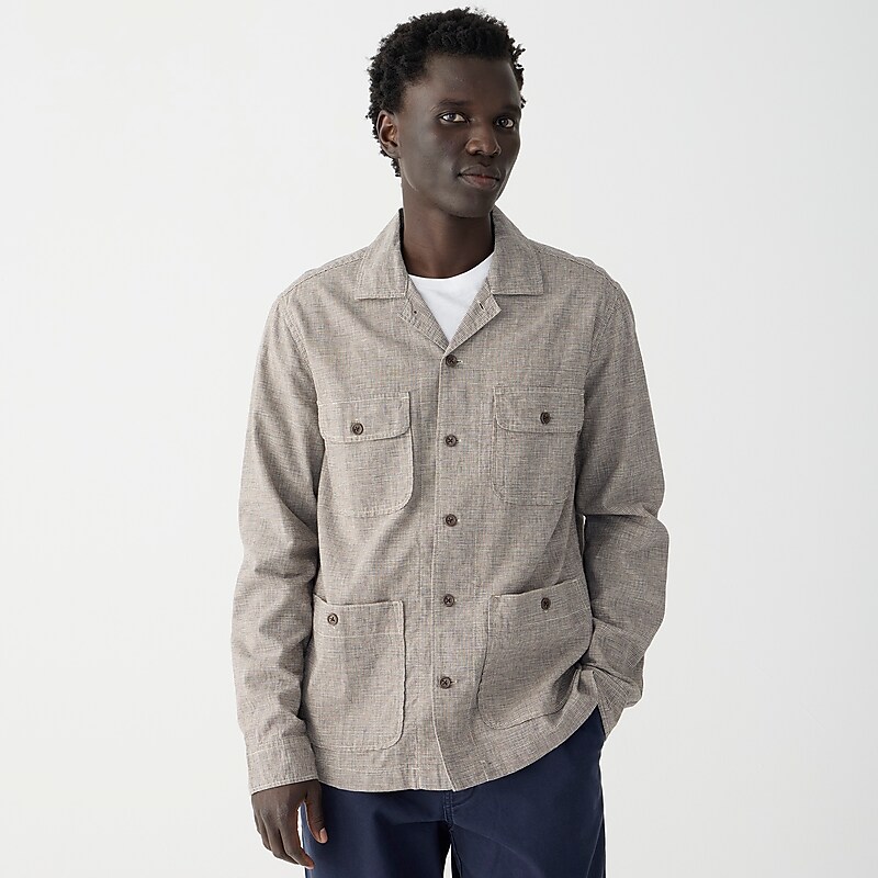 J.Crew Linen-cotton blend four-pocket camp-collar overshirt Harold Natural Blue Bro Factory Promo | 69CZHMESX
