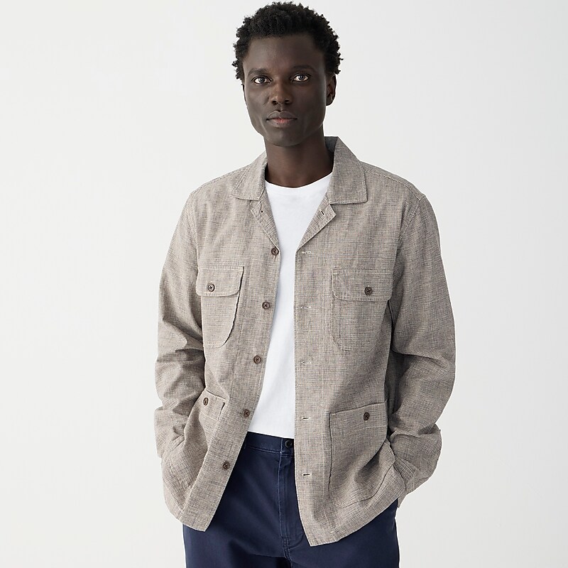 J.Crew Linen-cotton blend four-pocket camp-collar overshirt Harold Natural Blue Bro Factory Promo | 69CZHMESX