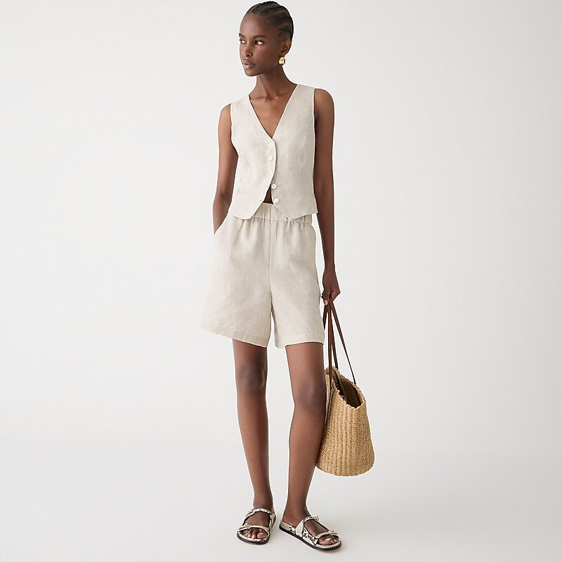 J.Crew Long Tropez short in linen Flax Online | 03JMHDLYS