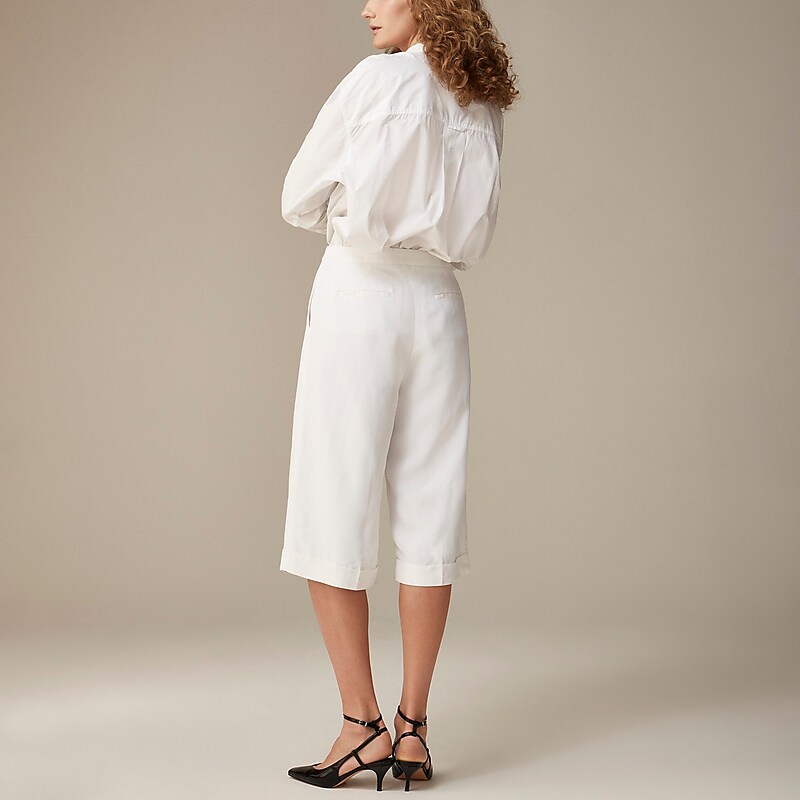 J.Crew Long pleated trouser short in drapey viscose White Online | 85OPVWDJR