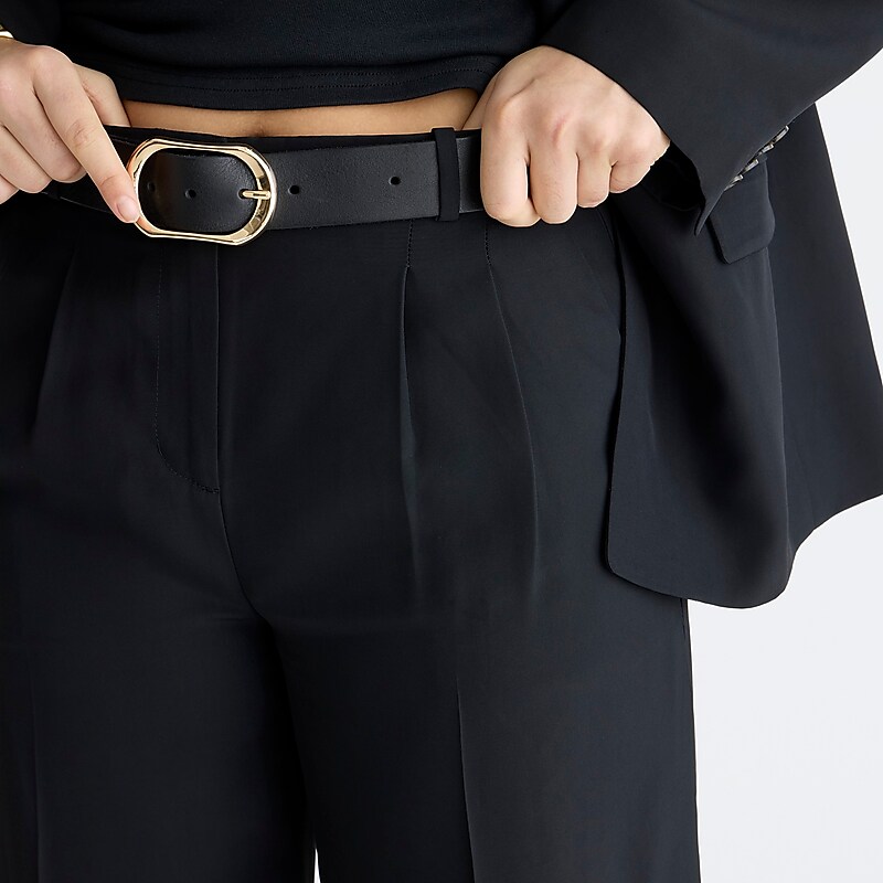 J.Crew Long pleated trouser short in drapey viscose Black Factory Promo | 68EDIGPAN