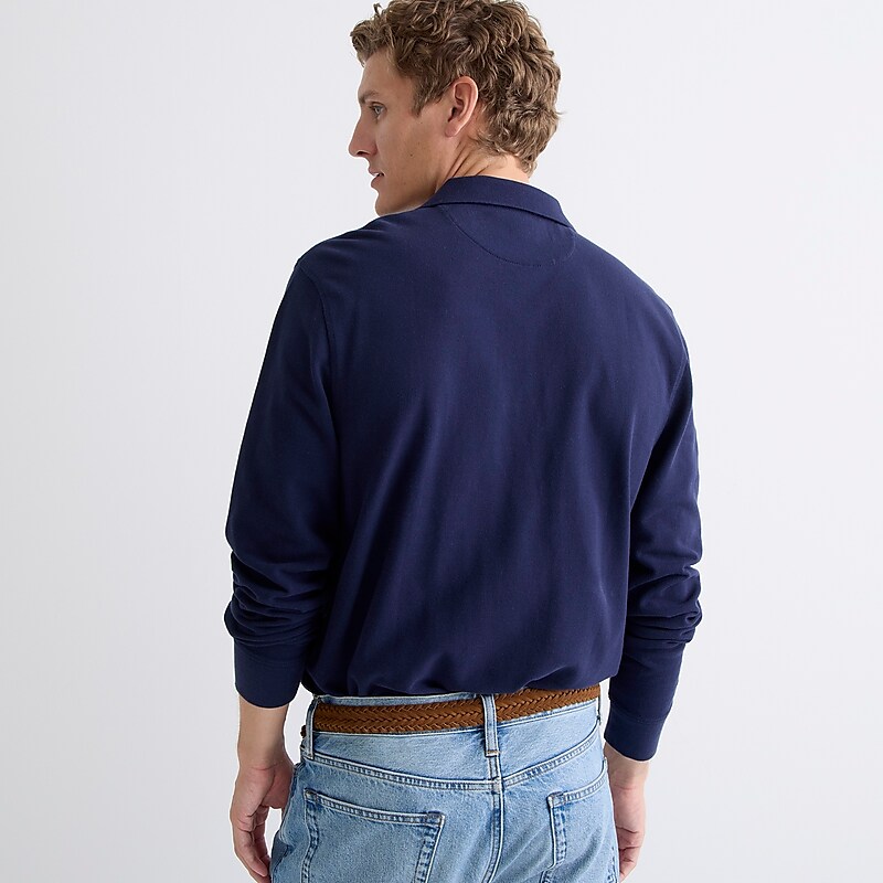 J.Crew Long-sleeve classic piqué polo shirt Navy Clearance | 34FDUBNJS