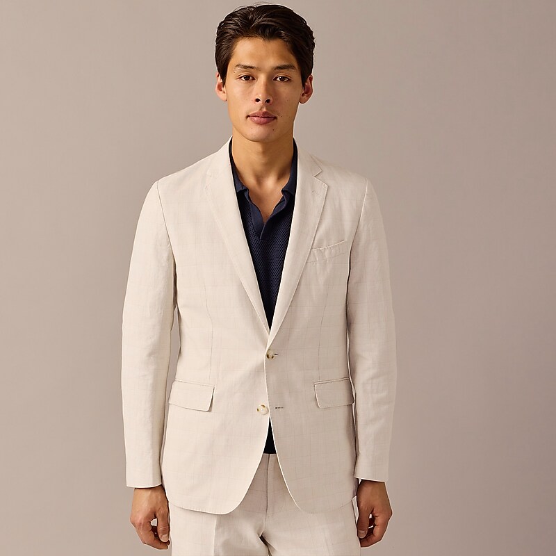 J.Crew Ludlow Slim-fit unstructured suit jacket in Irish cotton-linen blend Light Tan Glen Factory Promo | 62WDCIOGR