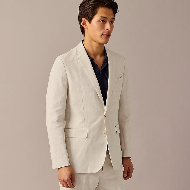 J.Crew Ludlow Slim-fit unstructured suit jacket in Irish cotton-linen blend Light Tan Glen Factory Promo | 62WDCIOGR
