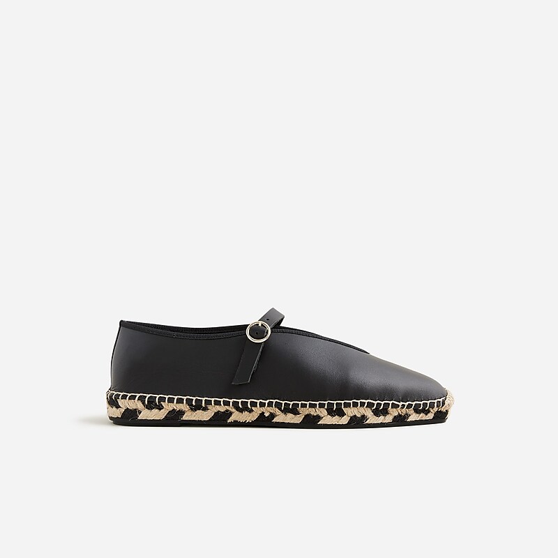J.Crew Made-in-Spain Mary Jane espadrilles in leather Black Factory Promo | 64KBFJRSH