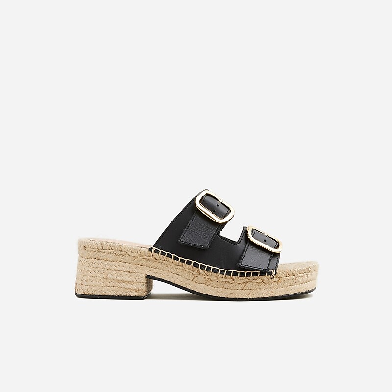 J.Crew Made-in-Spain block-heel espadrilles in faux raffia Black Sale | 29RMJYVHS