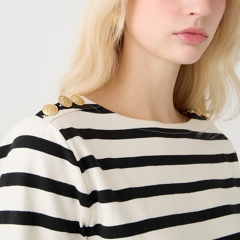 J.Crew Mariner cloth shirtdress with gold buttons Carter Stripe Ivory Bla Online | 01XVKJMTP