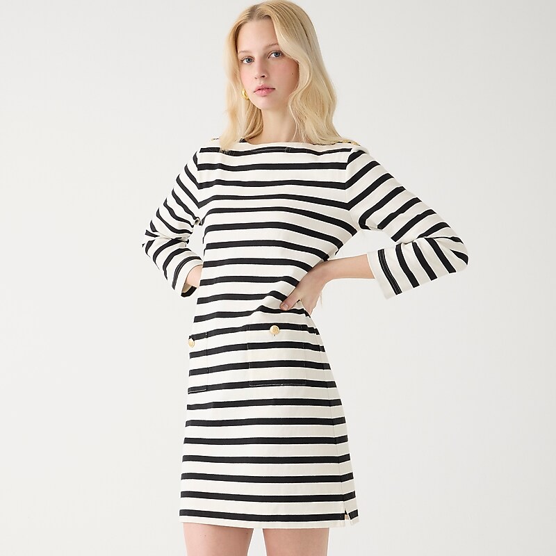 J.Crew Mariner cloth shirtdress with gold buttons Carter Stripe Ivory Bla Online | 01XVKJMTP