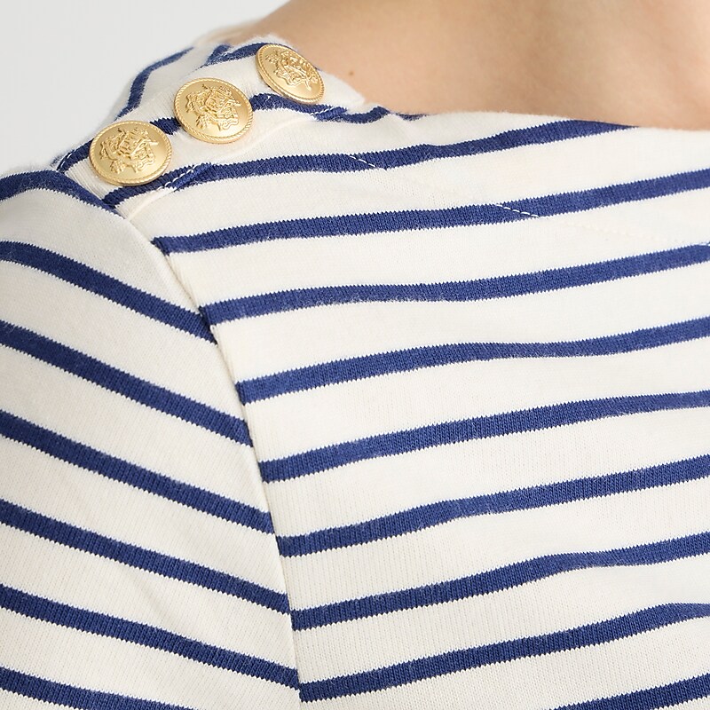 J.Crew Mariner cloth short-sleeve T-shirt with buttons Paloma Stripe Ivory Eve Online | 01HCUWTFI