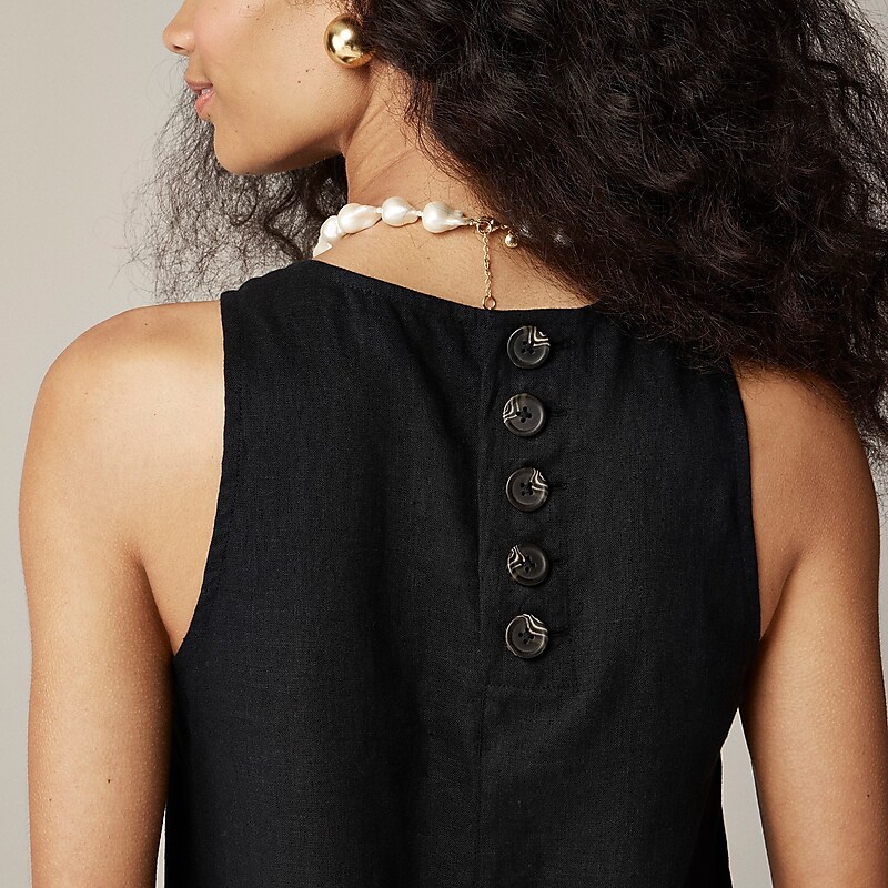 J.Crew Maxine button-back dress in linen Black Clearance | 48PHECFGY