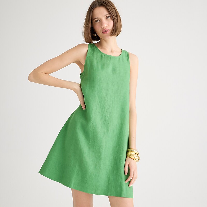 J.Crew Maxine button-back dress in linen Green USA | 15ESUZILM