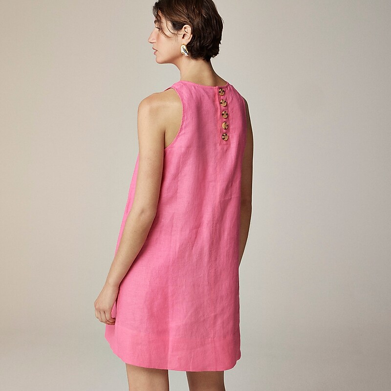 J.Crew Maxine button-back dress in linen Rose Factory Promo | 61DQGTJVZ