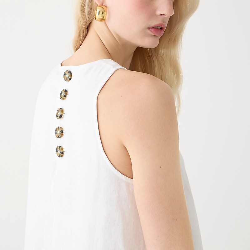 J.Crew Maxine button-back dress in linen White Online | 02YUBJVPI