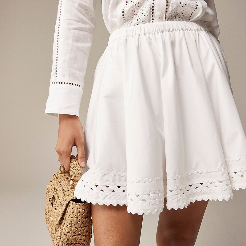 J.Crew Mini skirt with rickrack trim in cotton poplin White Outlet | 95WGEVHTQ