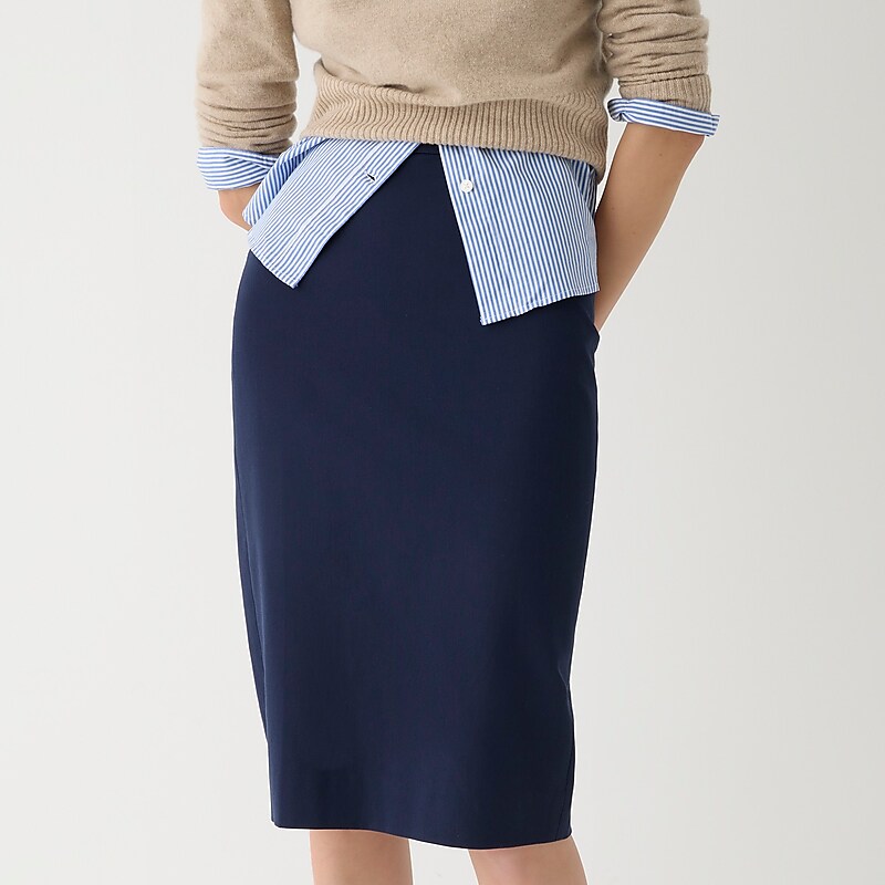 J.Crew No. 3 Pencil skirt in bi-stretch cotton blend Navy Clearance | 46TSJXAKG