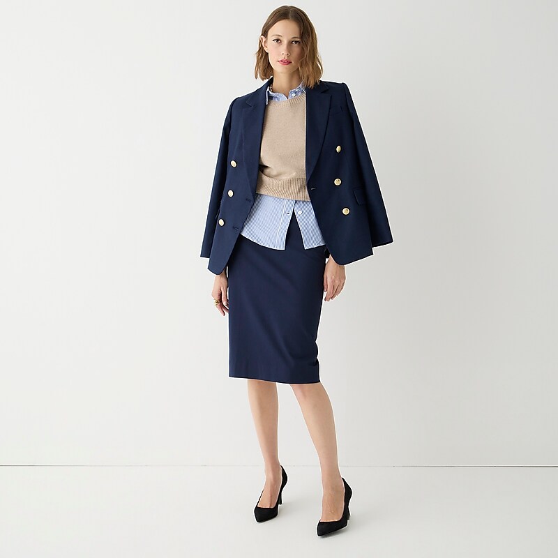 J.Crew No. 3 Pencil skirt in bi-stretch cotton blend Navy Clearance | 46TSJXAKG
