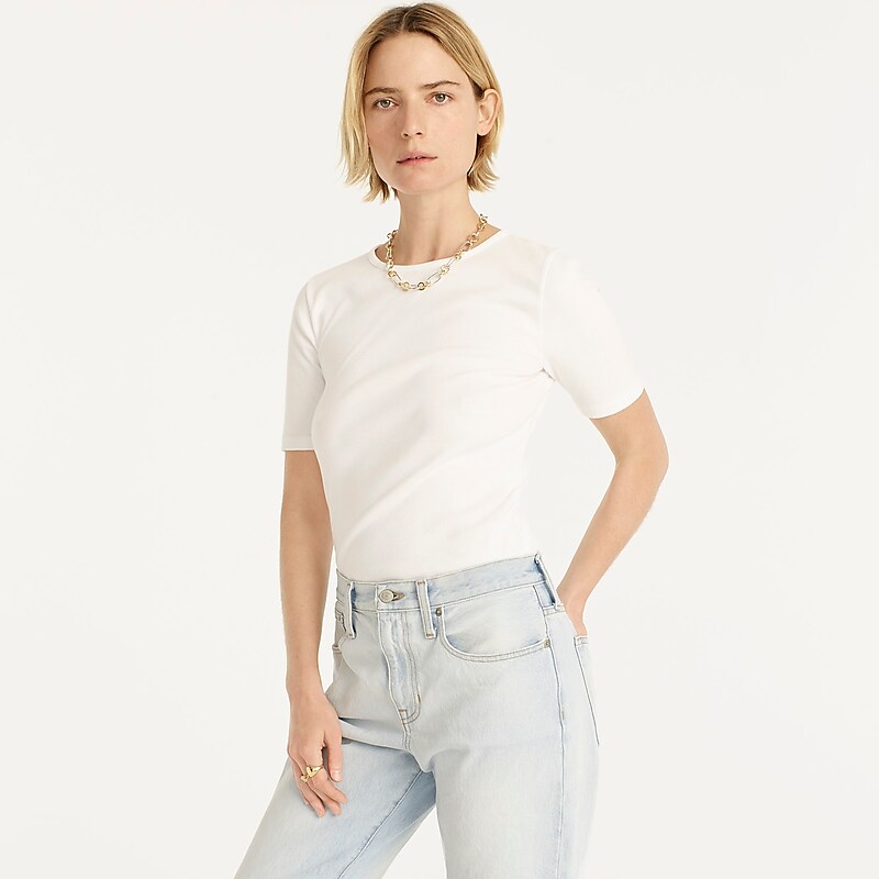 J.Crew Perfect-fit elbow-sleeve T-shirt White Outlet | 98TMLIAED