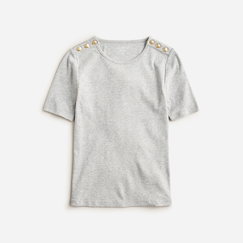 J.Crew Perfect-fit elbow-sleeve T-shirt with gold buttons Hthr Silver USA | 14MUDZRLP
