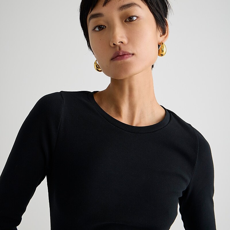 J.Crew Perfect-fit long-sleeve crewneck T-shirt Black Sale | 24IEXRHCT