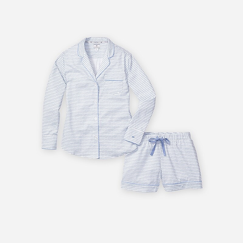 J.Crew Petite Plume™ La Mer long-sleeve short set Blue Clearance | 38HMBAVEW