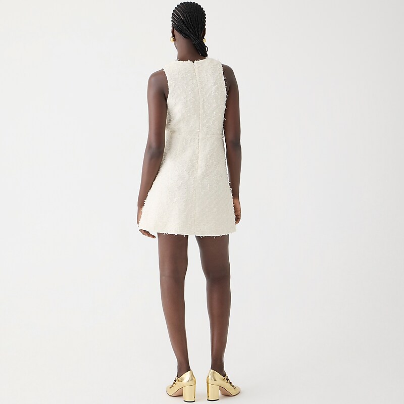 J.Crew Pleated mini dress in textured tweed Ivory Online | 04ORJXAIL