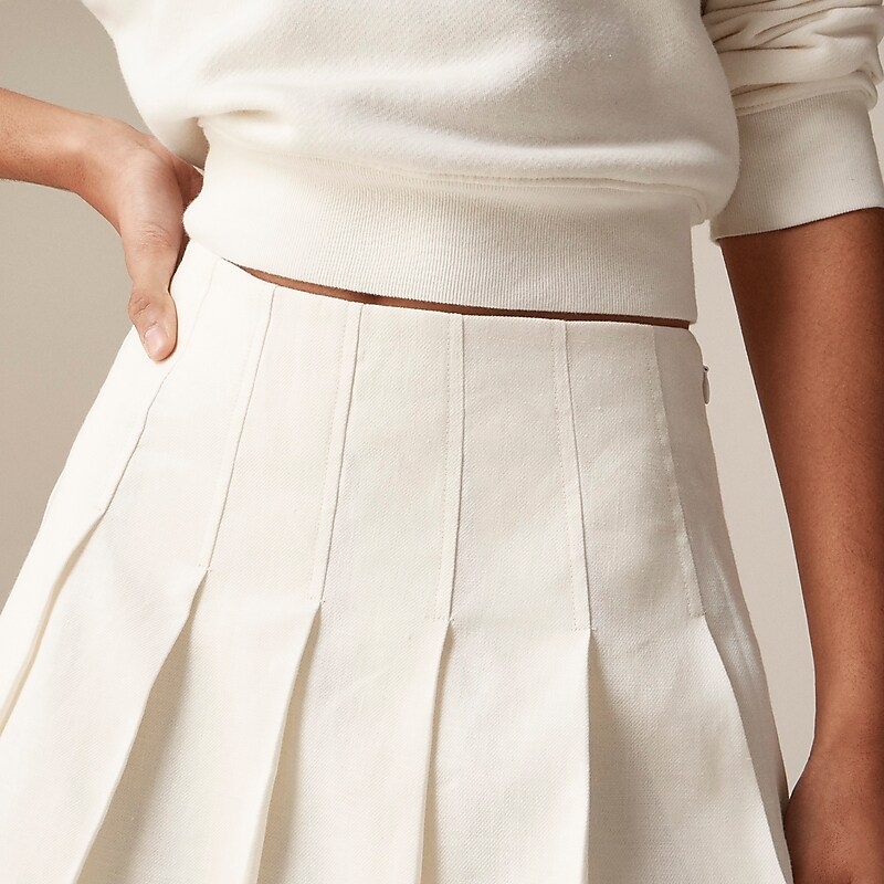 J.Crew Pleated mini skirt in stretch linen blend Ivory Factory Outlet | 52TKXSOAE