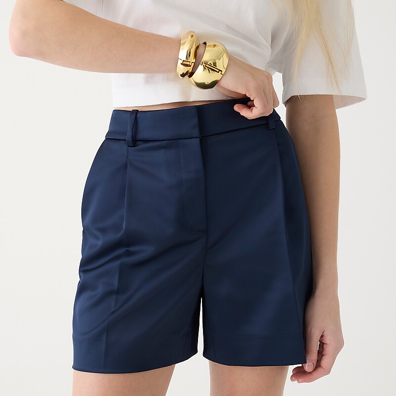 J.Crew Pleated suit short in tailored satin Navy Factory Promo | 63UBSAPEF