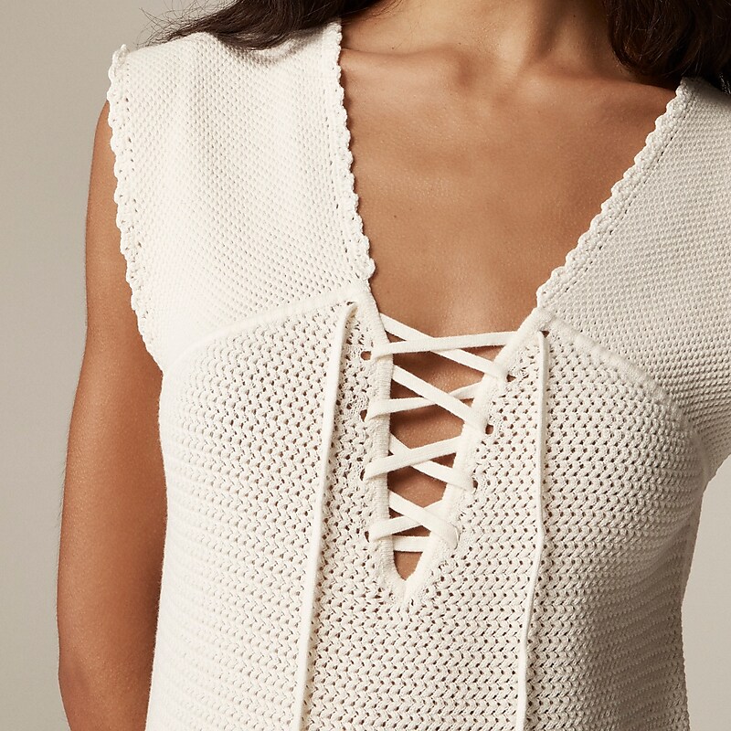J.Crew Pointelle lace-up sweater-dress Ivory Factory Promo | 69BUPWCRM