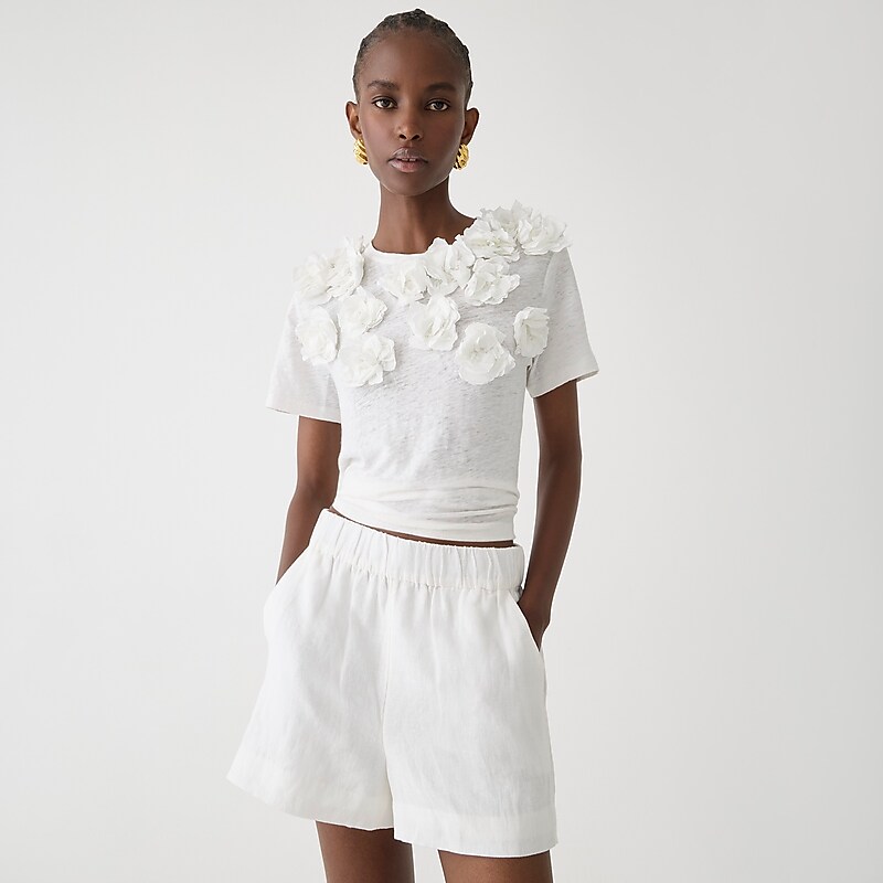 J.Crew Relaxed linen tee with floral appliqués White Sale | 20GBMEYTR