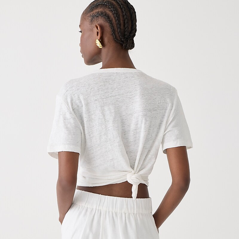 J.Crew Relaxed linen tee with floral appliqués White Sale | 20GBMEYTR