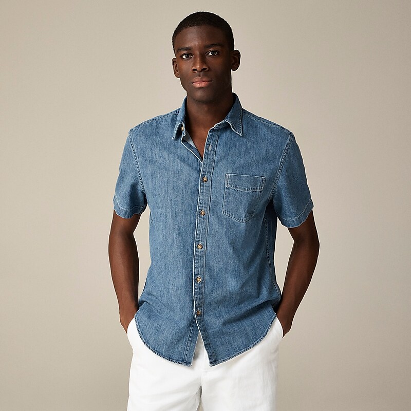 J.Crew Relaxed short-sleeve midweight denim shirt Lake Wash Denim Outlet | 90XQNMEFW