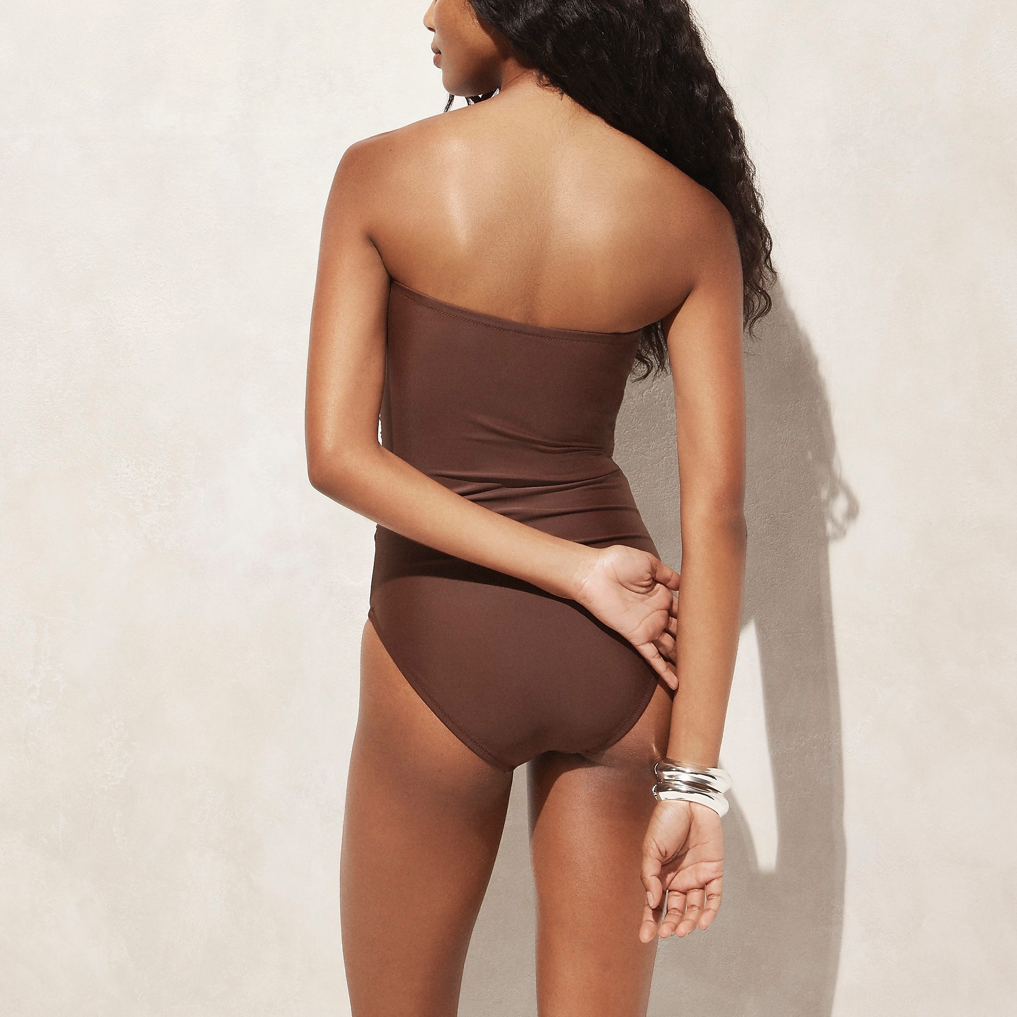 J.Crew Ruched bandeau one-piece swimsuit Dark Fudge Factory Promo | 61OUYNBMQ