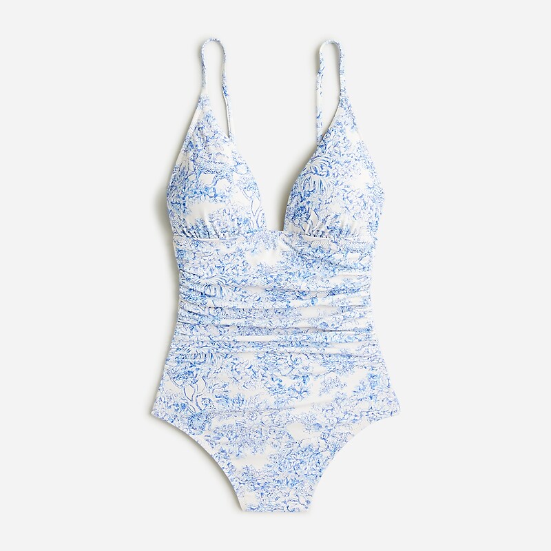 J.Crew Ruched plunge one-piece swimsuit in Liberty® Eliza\'s Red fabric Blue USA | 14GHOWXNK