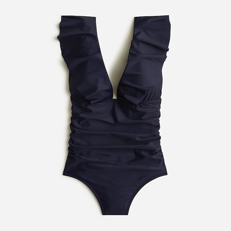 J.Crew Ruched ruffle one-piece swimsuit Navy USA | 17WGAQJRB