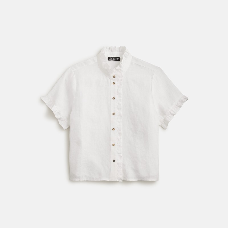 J.Crew Ruffle-trim button-up shirt in linen White Outlet | 93MCLHRKN
