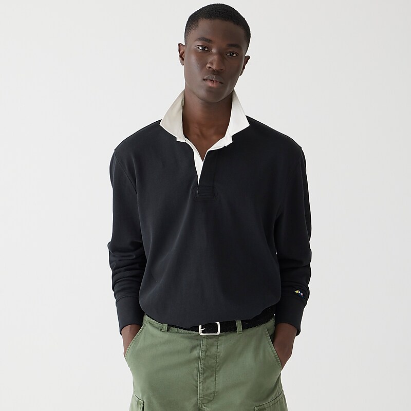 J.Crew Rugby shirt in solid Black Ivory Collar Comb Clearance | 37GBWUNSV
