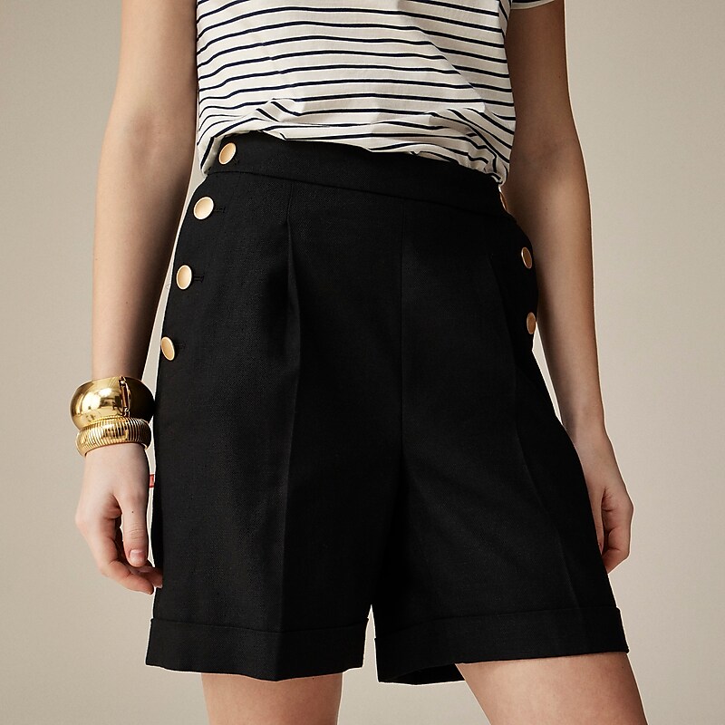 J.Crew Sailor pleated short in stretch linen blend Black Online | 81XZEUDAY