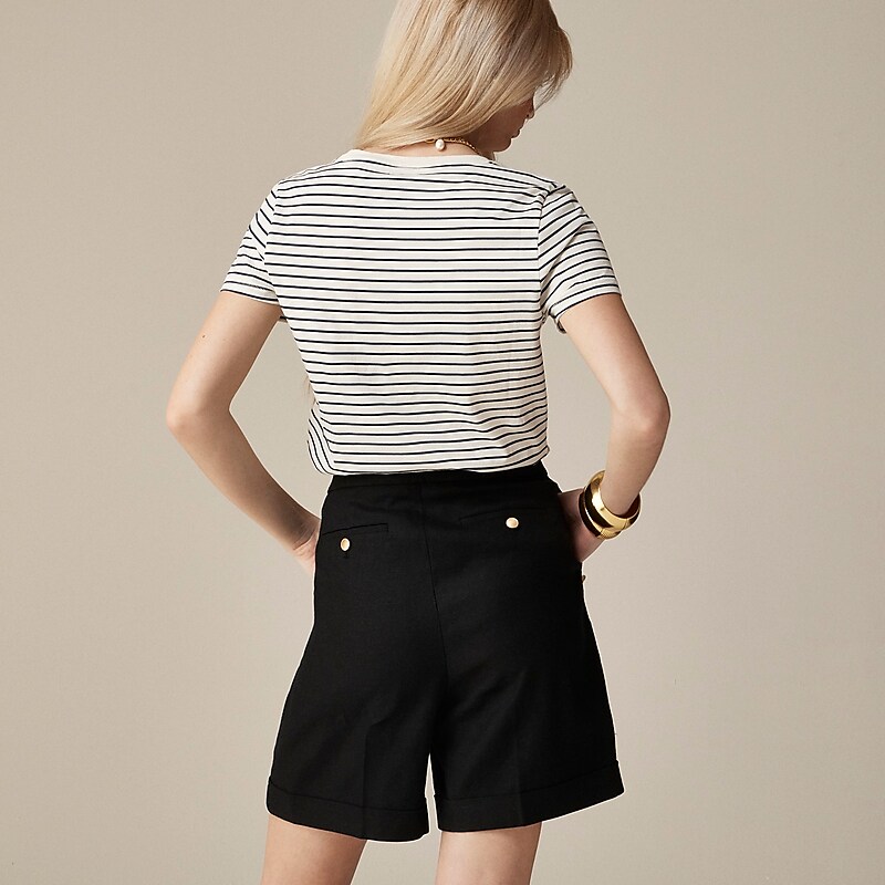 J.Crew Sailor pleated short in stretch linen blend Black Online | 81XZEUDAY