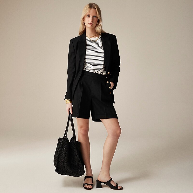 J.Crew Sailor pleated short in stretch linen blend Black Online | 81XZEUDAY