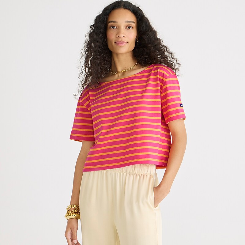 J.Crew Saint James® X J.Crew cropped boatneck T-shirt Fuschia Sunset Factory Promo | 61TOAECNZ