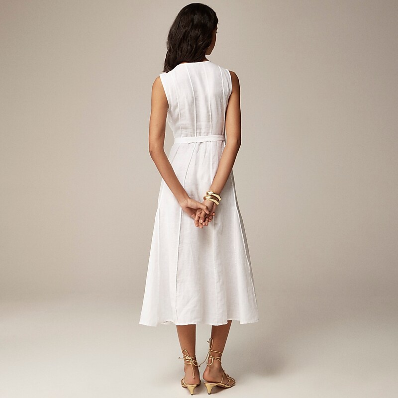 J.Crew Seamed tie-waist dress in linen White Clearance | 35KZPECIL